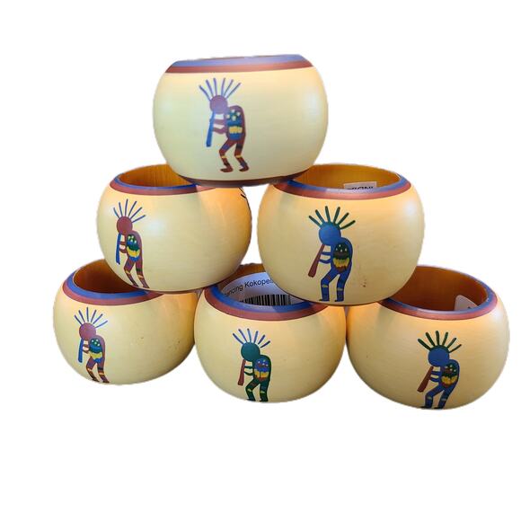 Yellow Kokopelli Napkin Ring Holders - Lot of 6 Handmade Southwestern Decor - Picture 5 of 5